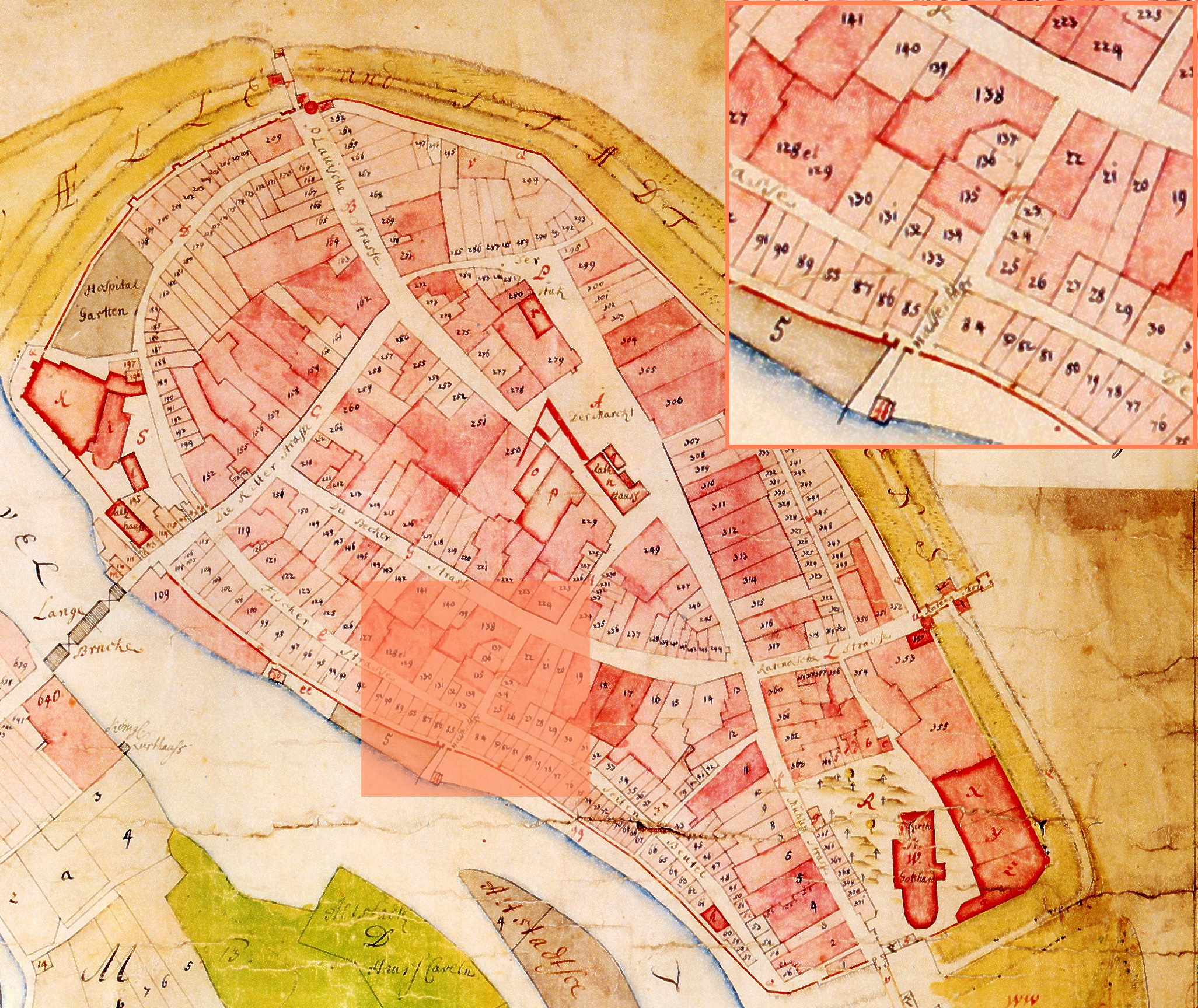 Der historische Hedemann-Plan, Detail: Altstadt